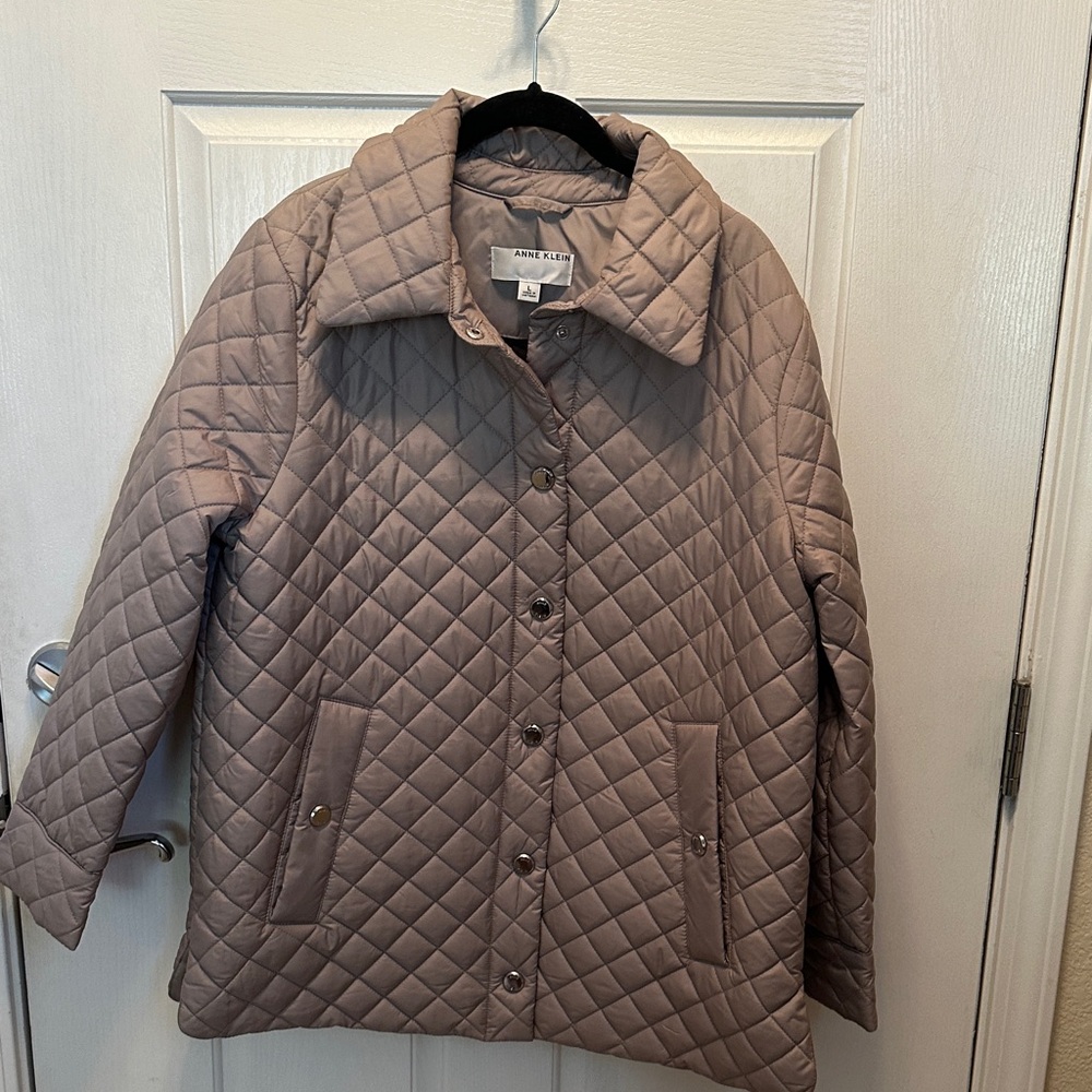 Anne Klein Women's Quilted Classic Taupe Puffer Coat Size Large - Picture 1 of 8
